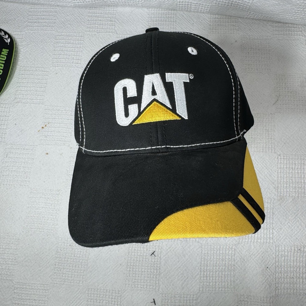 Caterpillar‎ Cap CAT Construction Embroidered Hat Yellow Black Adjustable Strap